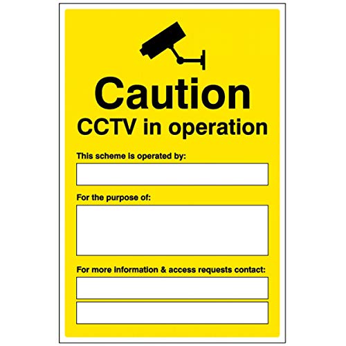 Warnschild mit Aufschrift"Caution CCTV in Operation", mit Platz für Details von Caledonia Signs
