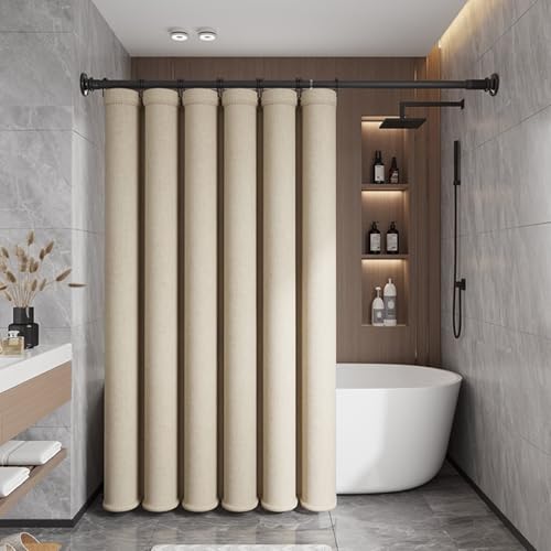 Calefee Badewanne Vorhang 70x180, Badewannenvorhang Polyester Anti Schimmel Wasserdicht Leinenoptik Beige, mit Ösen und Haken von Calefee