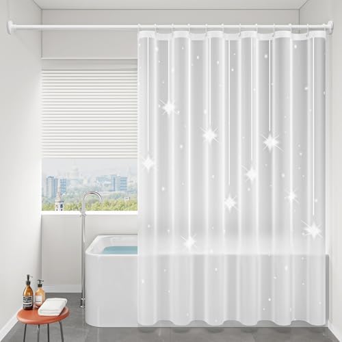 Calefee Duschvorhang 150x200 Antischimmel, Duschvorhang Beschwerer Schwer Halbtransparentes mit Sternenmuster, Badewanne Vorhang PEVA Wasserdicht von Calefee