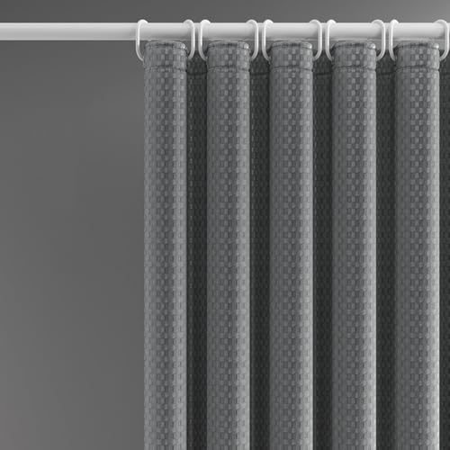 Calefee Duschvorhang Anthrazit 300x200, Duschvorhang Polyester Wasserdicht Anti Schimmel Grauer Jacquard, mit Ösen und Haken von Calefee