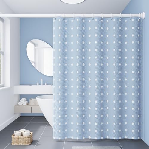 Calefee Duschvorhang Anti Schimmel 120x200, Badvorhang Polyester Wasserdicht Weiße Punktemuster, Duschvorhang mit Haken von Calefee