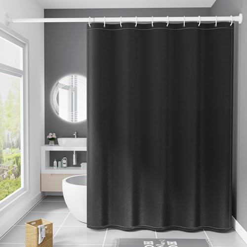 Calefee Duschvorhang Blickdicht Schwarz 120x200, Badewanne Vorhang Polyester Anti Schimmel Wasserdicht Schwarz Einfarbig Struktur, Duschvorhang mit Ösen und Haken von Calefee