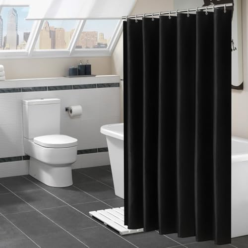 Calefee Duschvorhang Eckdusche Schwarz, Duschvorhang Groß 300 cm Schwarz Einfarbig Struktur, Duschvorhänge Polyester Anti Schimmel Wasserdicht von Calefee