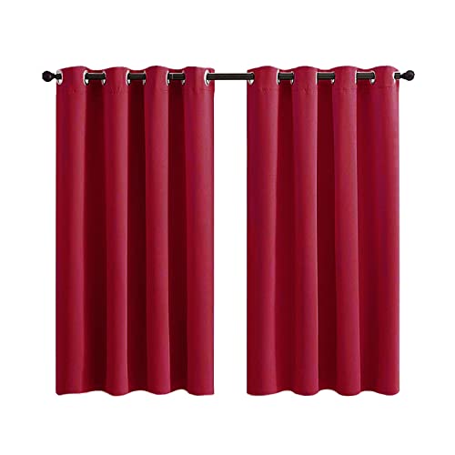 Calefee Gardinen Kurz Fenster Blickdicht, Lichtdichte Vorhänge 2er Set Polyester Rot mit Ösen, 86x114cm von Calefee