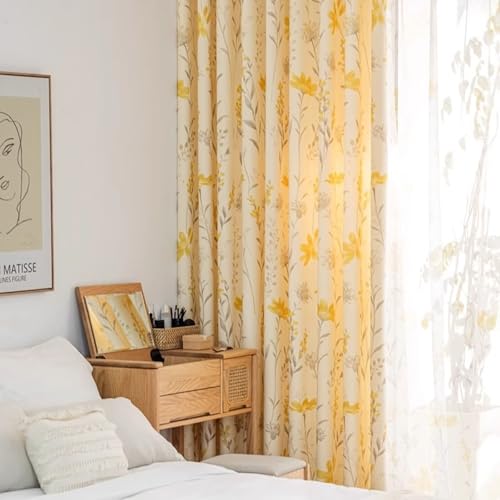 Calefee Gardinen mit Ösen Blickdicht, Fenster Gardinen Modern 2er Set Polyester mit Blumen- Und Blättermuster, 200x270cm Calefee Gardinen mit Ösen Blickdicht, Fenster Gardinen Modern 2er Set Polyester mit Blumen- Und Blättermuster, 200x270cm von Calefee