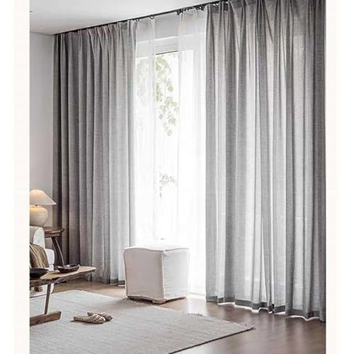 Calefee Halbtransparente Gardinen mit Ösen, Schlafzimmer Vorhänge 2er Set Polyester Grau Leinenoptik, 107x229cm Calefee Halbtransparente Gardinen mit Ösen, Schlafzimmer Vorhänge 2er Set Polyester Grau Leinenoptik, 107x229cm von Calefee