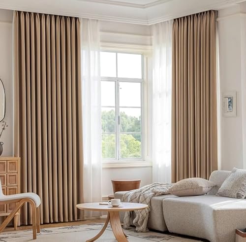 Calefee Schlafzimmer Vorhänge Blickdicht, Fenster Vorhang Verdunkelung 2er Set Chenille Kaffeefarbenes Garn mit Blätterstruktur mit Haken, 102x244cm Calefee Schlafzimmer Vorhänge Blickdicht, Fenster Vorhang Verdunkelung 2er Set Chenille Kaffeefarbenes Garn mit Blätterstruktur mit Haken, 102x244cm von Calefee