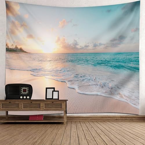 Calefee Tapisserie Wandbehang 240x220cm, Wandteppich für Schlafzimmer Polyester, Wandteppiche Naturszene Meer und Strand von Calefee