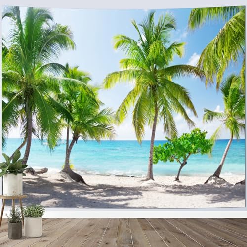 Calefee Tapisserie Wandbehang 260 x 240, Wandteppich Deko Teppich Polyester, Wandteppiche Naturlandschaft Meer, Palmen von Calefee