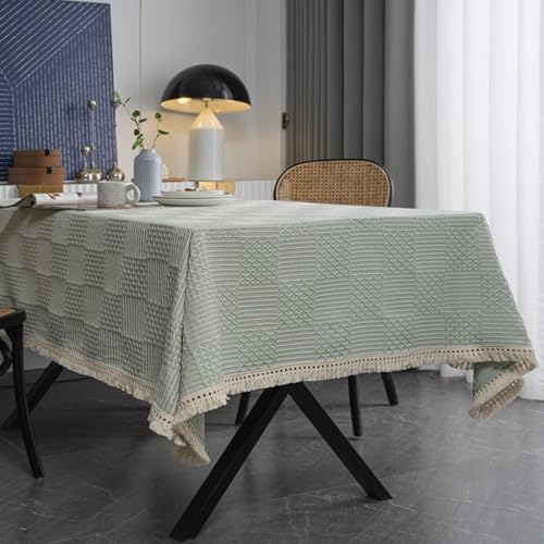 Calefee Tischdecke Rechteckig 100x140 cm, Tischdecke Abwaschbar Polyester 2-4 Personen Geometrischer Jacquard mit Quasten Tischtücher Hochzeit Deko von Calefee