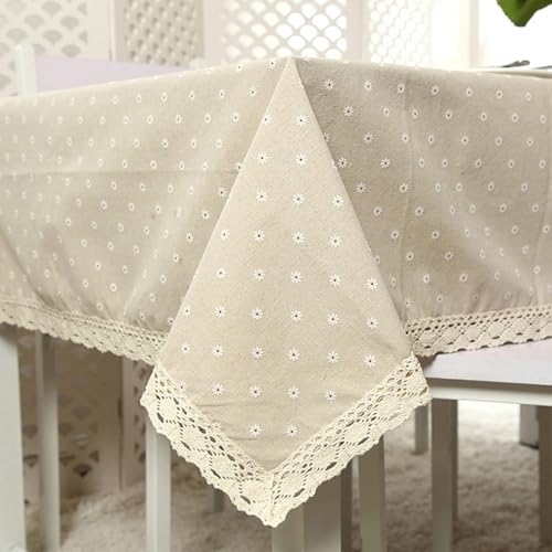 Calefee Tischdecke Rechteckig 140x220 cm, Tischdecke Fleckenschutz Polyester 6-8 Personen Gänseblümchenmuster mit Spitze Tischdecke für Esstisch Deko Calefee Tischdecke Rechteckig 140x220 cm, Tischdecke Fleckenschutz Polyester 6-8 Personen Gänseblümchenmuster mit Spitze Tischdecke für Esstisch Deko von Calefee