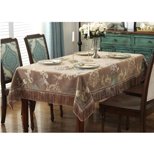 Calefee Tischtücher Eckig 120x120cm, Tischdecke Modern Chenille Vintage-Jacquard mit Blumen Und Quasten Tischdecke Abwaschbar Fleckschutz von Calefee