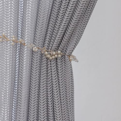 Calefee Transparent Vorhang 137x160, Vorhänge Schlafzimmer Modern 2er Set Ösen Grau mit Fischgrätmuster, Polyester von Calefee