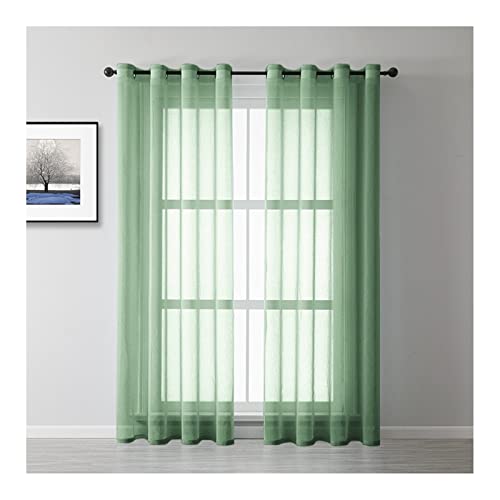 Calefee Voile Gardine Fenster Transparent, Moderne Gardinen Schlafzimmer 2er Set Polyester Armygrün Leinenoptik mit Ösen, 86x183cm von Calefee
