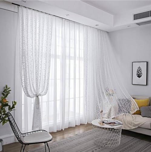 Calefee Vorhang Transparent 132x244, Wohnzimmergardinen Modern 2er Set Stangendurchzug Uniweiß mit Blumenstickerei, Polyester Calefee Vorhang Transparent 132x244, Wohnzimmergardinen Modern 2er Set Stangendurchzug Uniweiß mit Blumenstickerei, Polyester von Calefee