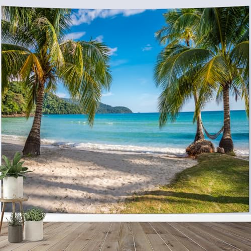 Calefee Wandbehang 200x200, Tapisserie Wandteppich Polyester für Schlafzimmer, Wandteppiche Naturlandschaft Meer, Palmen von Calefee