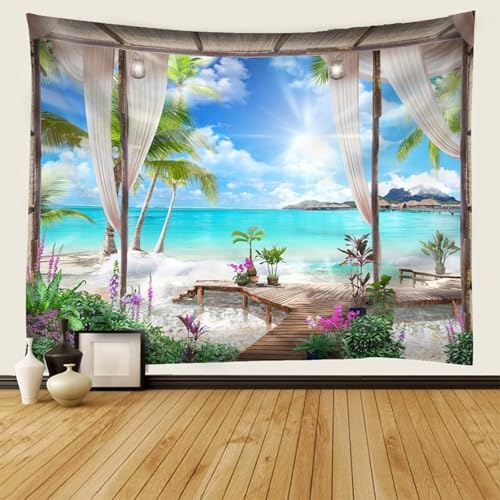 Calefee Wandteppich 240x220, Wandbehang für Schlafzimmer Polyester, Tapisserie Naturlandschaft Meer, Sonnenlicht von Calefee
