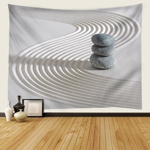 Calefee Wandteppich 240x220cm, Wandbehang Deko Teppich Polyester, Tapisserie Zen-Thema Sand und Stein von Calefee