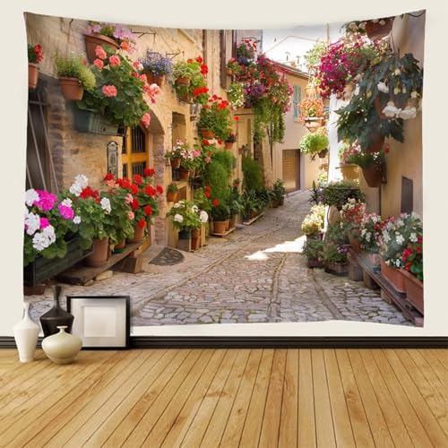 Calefee Wandteppich 240x220cm, Wandbehang für Schlafzimmer Polyester, Tapisserie Naturlandschaft Italienische Stadtstraße von Calefee