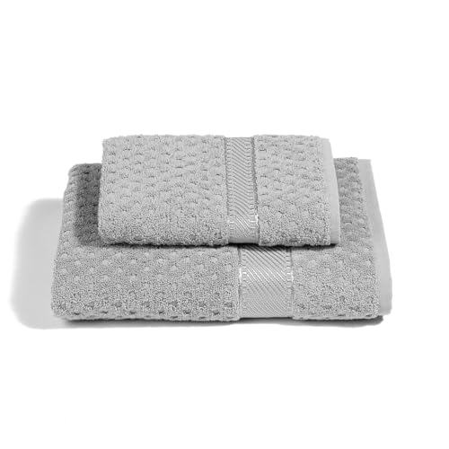 Caleffi - 2-teiliges Handtuchset 100% Baumwolle Frottee – 1 Handtuch 50x100 cm + 1 Gästetuch 40x60 cm, Weich & Saugfähig von Caleffi