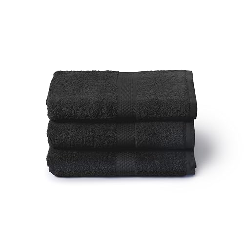 Caleffi Badetuch-Set, groß, 3 Stück, Größe 55 x 105 cm, 100% Baumwolle – weich und saugfähig, Gesicht und Alltag, hochwertiges Duschtuch, großes Handtuch, schwarz von Caleffi