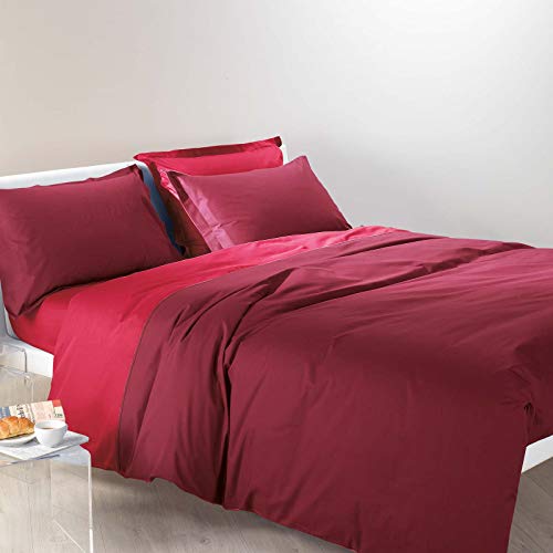 Caleffi Bettbezug für Einzelbett, zweifarbig, Bordeaux, aus Baumwolle, 45412 von Caleffi