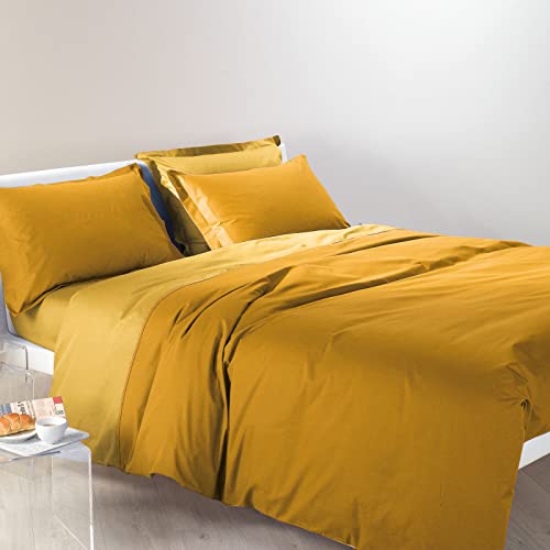 Caleffi Bettbezug für Einzelbett, zweifarbig, Sonnengelb, aus Baumwolle, 78447 von Caleffi