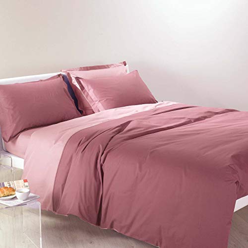 Caleffi - Zweifarbiger Bettbezug für französisches Bett, Rosa von Caleffi