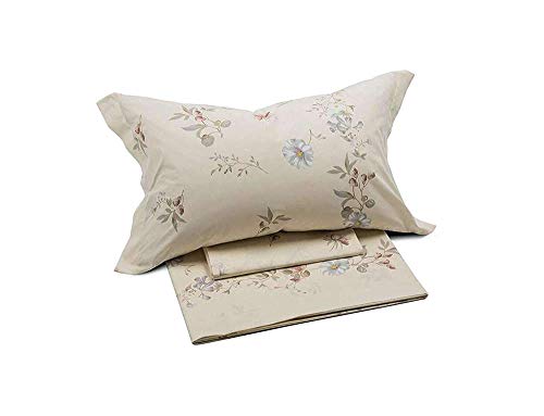 Caleffi Bettwäsche-Set für Doppelbett, Blumenmuster, Baumwolle, Elfenbeinfarben von Caleffi