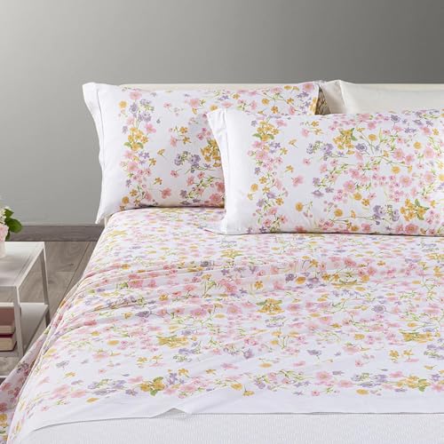 Caleffi Bettwäsche für Doppelbett, Art. Provence, 100 % Baumwolle, 240 x 280 cm, Ecken 180 x 200 cm, 2 Kissenbezüge 50 x 80 cm, Blumendruck (Rosa) von Caleffi