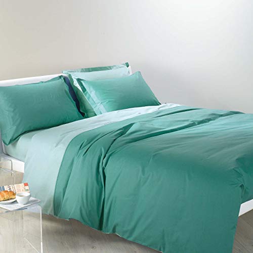 Caleffi - Bettwäsche-Set, Bicolor, einfarbig, für Doppelbett, Anis von Caleffi
