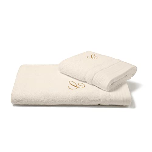 Caleffi Handtuch mit Gästehandtuch aus Baumwolle, Elfenbein-Stickerei, 71412 von Caleffi