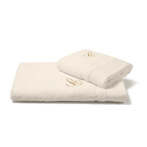 Caleffi Handtuch mit Gästehandtuch aus Baumwolle, Elfenbein-Stickerei, 71414 Caleffi Handtuch mit Gästehandtuch aus Baumwolle, Elfenbein-Stickerei, 71414 von Caleffi