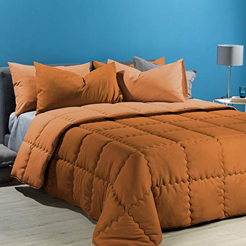 Caleffi - Moderne Steppdecke, einfarbig, für französisches Bett, orange von Caleffi