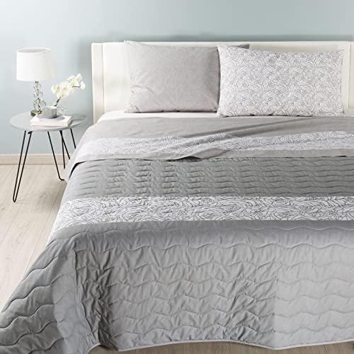 Caleffi - Tagesdecke-Steppdecke Sweet Rosen Geometrisch Einzelbett Grau von Caleffi