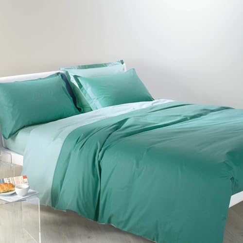 Caleffi - Zweifarbiger Bettbezug für Einzelbett, Anis von Caleffi