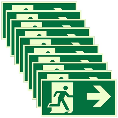 10 Stück Schilder Notausgang, 30 x 15cm Notausgangsschild Nachleuchtend, Langnachleuchtende Schild Notausgangsschild Pfeil Unten Selbstklebend Fluchtwegschild Rettungsweg-Nach unten (Pfeil rechts) von Calenxy