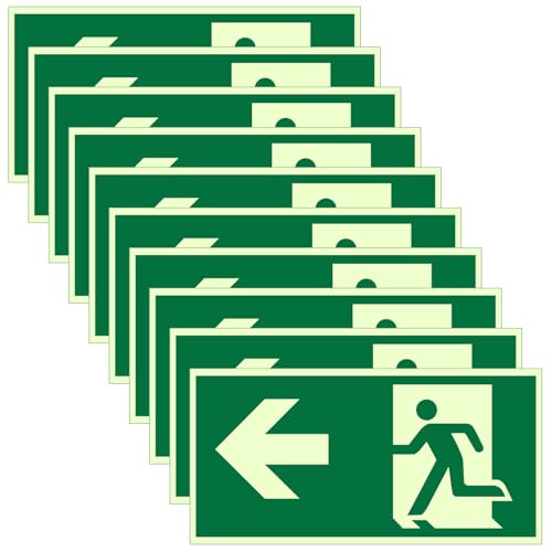 10 Stück Schilder Notausgang, 30 x 15cm Notausgangsschild Nachleuchtend, Langnachleuchtende Schild Notausgangsschild Pfeil links Selbstklebend Fluchtwegschild Rettungsweg von Calenxy