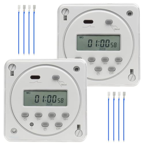 2 x 12V Zeitschaltuhr CN101A Zeitschaltuhr, LCD Digital mit Wasserdichtes Gehäus, Programmierbarer Zeitrelais 12V Timer, 8 Klemmenblöcke, Digitaler LCD Power Wochentimer von Zeitsteuerungsaufgaben von Calenxy