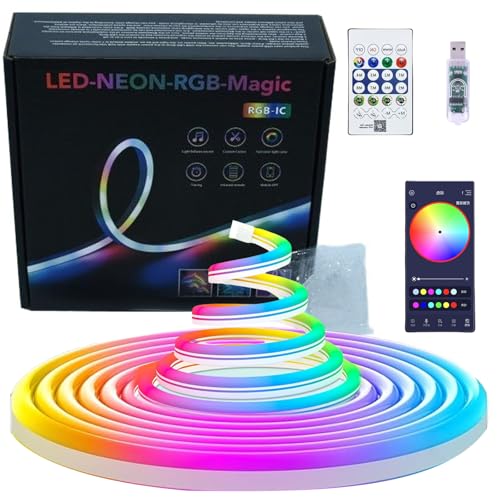 5 M RGB IC Neon Led Strip, 5V Bluetooth Led Schlauch Streifen für die Wand, LED Lichtstreifen, App Steuerung, IP67 Wasserdichte Flexible RGB LED Band Seil Lampe fürSchlafzimmer Raum Aussenbereich Deko 5 M RGB IC Neon Led Strip, 5V Bluetooth Led Schlauch Streifen für die Wand, LED Lichtstreifen, App Steuerung, IP67 Wasserdichte Flexible RGB LED Band Seil Lampe fürSchlafzimmer Raum Aussenbereich Deko von Calenxy