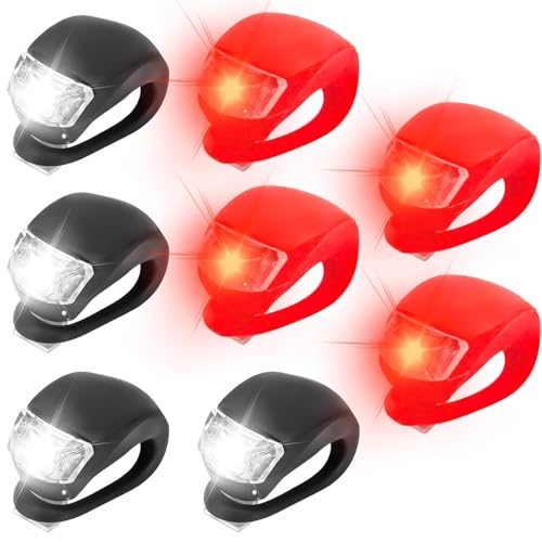 8 Stück Kinderwagen licht Silikon mit Batterie und 3 Leuchtfunktionen, Kinderwagenlicht Mehrzweck Wasserdichtes Led Rucksack Licht, LED Warnlicht Roller Licht für Kinderwagen Outdoor Läufer von Calenxy