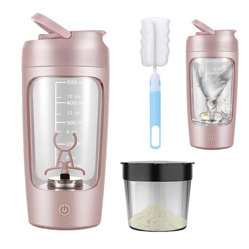 Calenxy 650ML Shaker Elektrisch Shaker mit Pulverfach, Eiweiß Shakers Flasche, ShakerProteinshake USB Wiederaufladbar Mixerbecher, Protein MixerShaker für Proteinshake und Milch ShakeBPA-frei (Rosa) von Calenxy