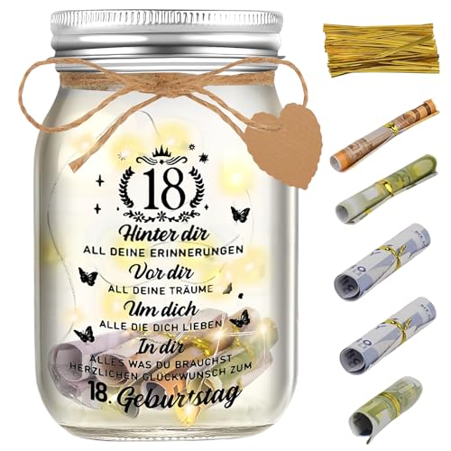 Calenxy Geschenke zum 18 Geburtstag Mädchen Junge, LED Flaschenlicht 18. Geldgeschenke Geburtstag Geldgeschenke Verpackung Mädchen Junge Geburtstag Kreatives Geschenk, Geburtstagskarte (12.8x8cm) von Calenxy