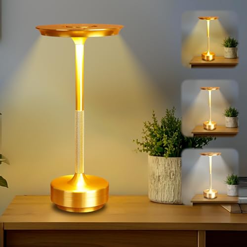 Calenxy Tischlampe Kabellos LED Tischleuchte Akku, Nachttischlampe Touch Dimmbar Lampe mit USB Aufladbar Batterie Tischlampen Gold für Modern Esszimmer Fensterbank Schlafzimmer Büro von Calenxy