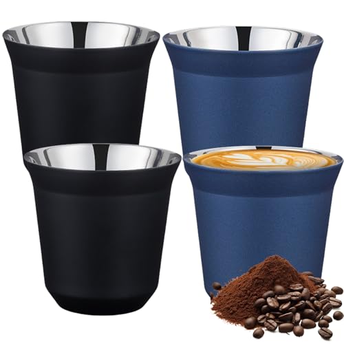 Edelstahl Espressotassen 4er-Set, Espresso Tassen set of 80ml 2 Colors for Mood, Stainless Steel Cups, Dickwandig Kaffeetasse Klein Espressotassen Aus Edelstahl Espressotassen Set von Calenxy