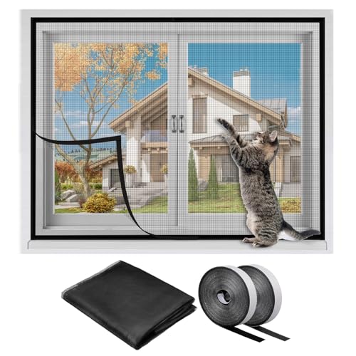 Einstellbare Katzenschutz Fenster Netz Mit Selbstklebeband, DIY Größe, Katzennetz Balkon Fenster Transparent Netzgitter, Fliegengitter,130x150 cm von Calenxy