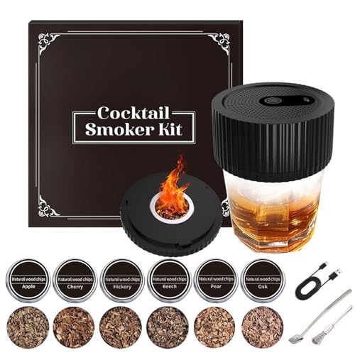 Elektrischer Cocktail Smoker Kit, USB-C wiederaufladbar Whisky Smoker Set, Whiskey Räucher Set mit 6 Holzchips Cocktail Zubehör für Whiskey und Bourbon, für Vater, Cocktail-Liebhaber von Calenxy