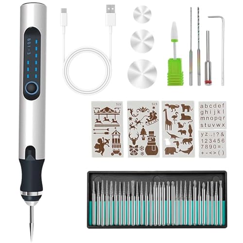 Elektrischer Gravierstift mit 30 Bits, Wiederaufladbarer Kabelloser Ätzstift, Gravur Stift Mini Graveur Gravurwerkzeug, DIY-Drehwerkzeug Gravierer für Schmuck Stein Holz Glas Metall von Calenxy
