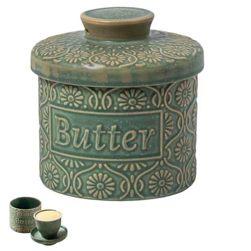 Französische Butterdose, Keramik Butterdose Wassergekühlt für 6.7oz Butter, Butter Glocke mit Wasserlinie Keramik Butterglocke Butterbehälter (Hellblau) von Calenxy