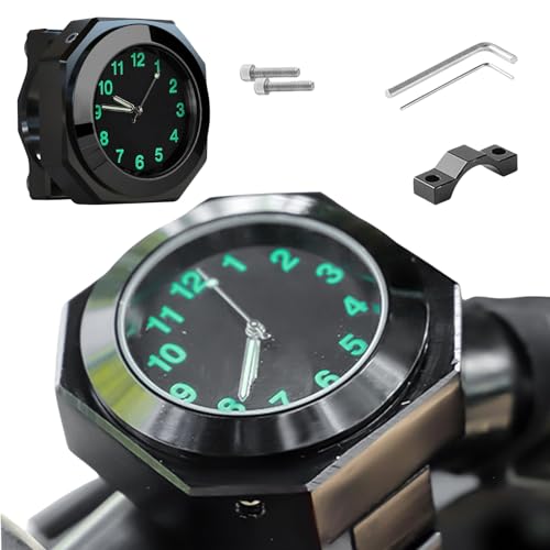 Motorrad Lenkeruhr, 22-25 MM Uhr für Motorradlenker, Fahrraduhr für Lenker, Aluminiumlegierung Motorraduhr Wasserdichte Halterung Uhr Leuchtend, Lenkerhalterung Uhr für Motorräder Elektrofahrzeuge von Calenxy